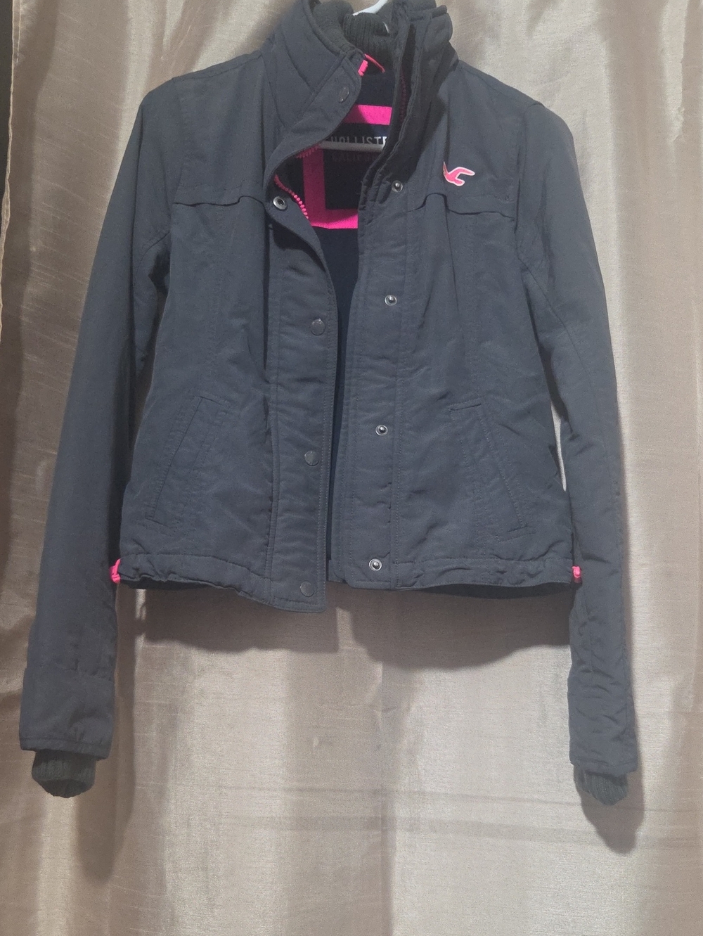 Hollister Black Utility Jacket with Pink Trim